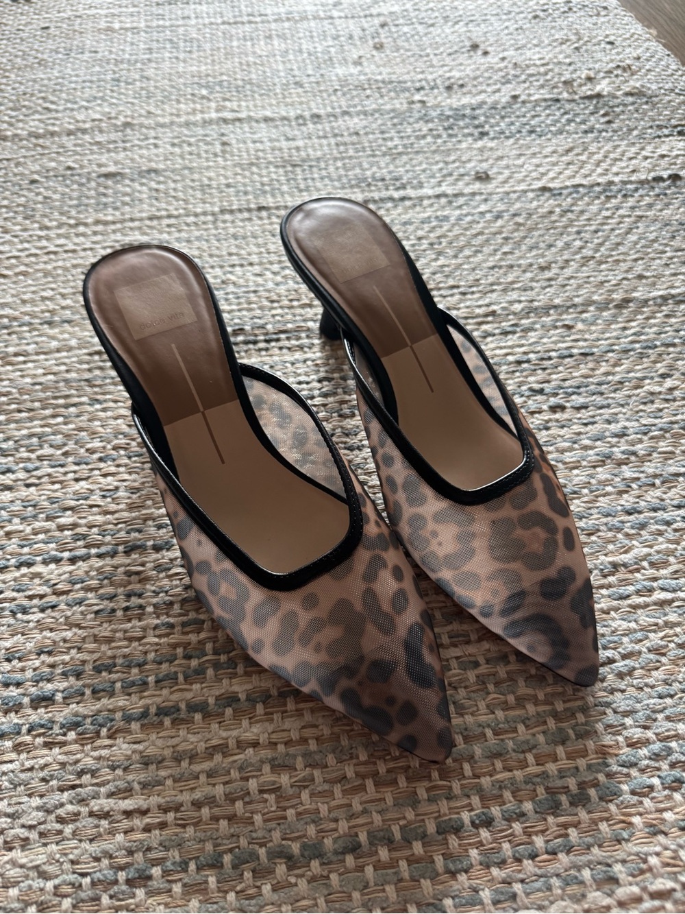 Dolce Vita Cleo Dark Leopard Mesh Kitten Heel Mules
